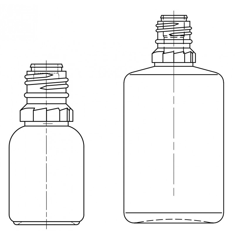 Drawing of dropper bottles - System A (HDPE) plastic bottles for ophthalmics