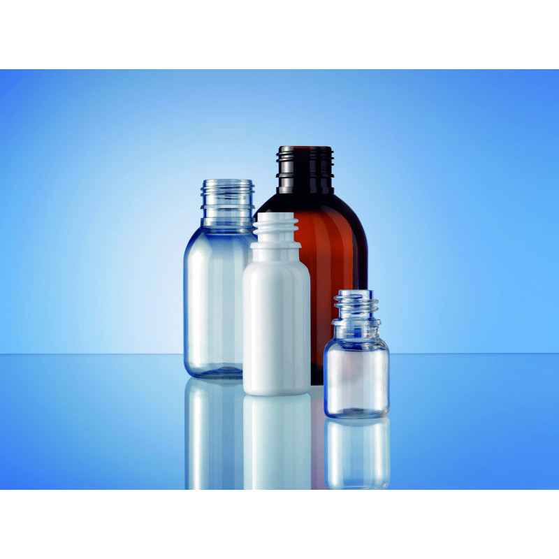 Frascos PET Boston Round 18, embalagens plásticas para produtos farmacêuticos (20ml)