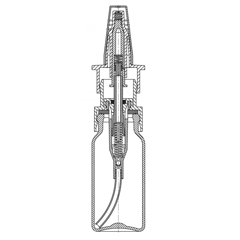 Drawing of spray and pump systems snap-on bottles plastic bottles for nasal applications