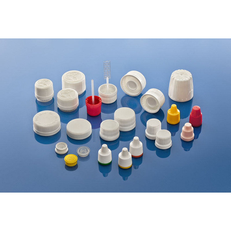 Tapa 18C con agujero para frascos plásticos para productos farmacéuticos