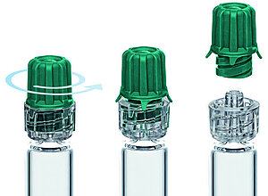 Closure system for prefillable luer lock glass syringes